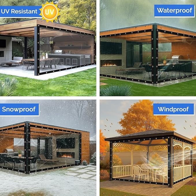 Covers & all Clear Tarp Heavy Duty Waterproof, 20mil Clear Tarp with Grommets, Outdoor Tarp for Patio Covers, Porch Screens, Greenhouses, Chicken Coop (12' H x 12' W Feet), Indoor or Outdoor Use