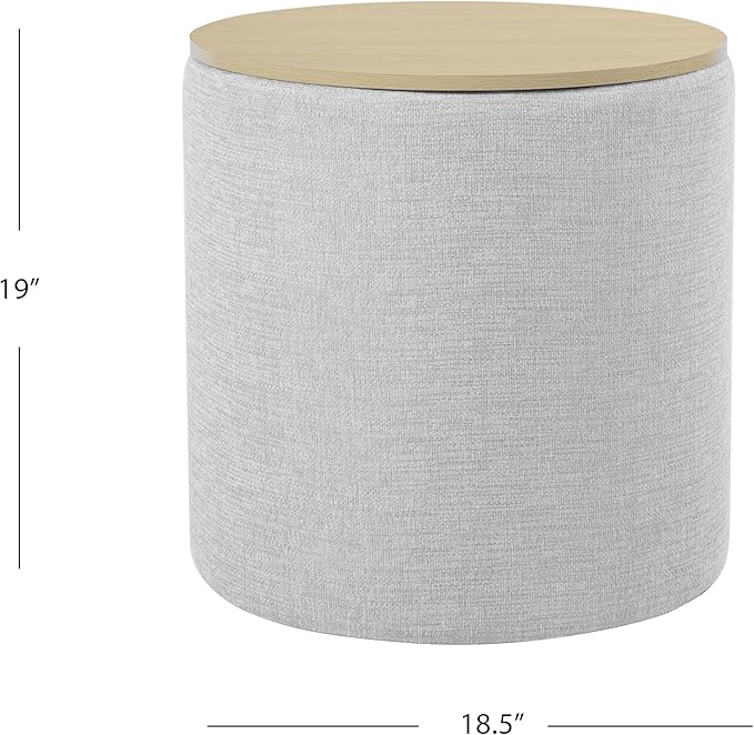 HomePop Storage Ottoman with Wood Top - Light Gray Textured Woven