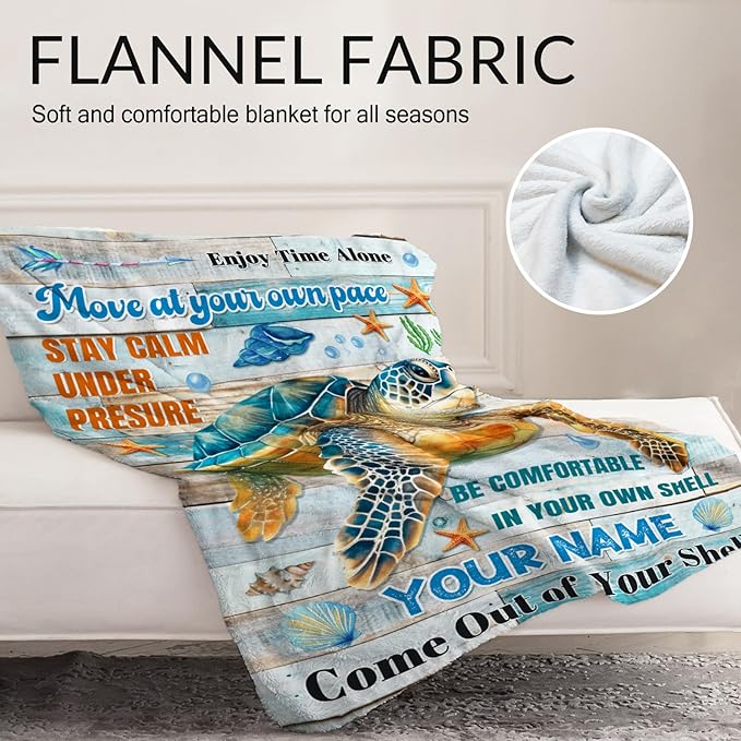 Personalized Sea Turtle Blanket for Girls - 40" x 50" Inches Cartoon Throw Blanket for Boys - Colorful Soft Cozy Throws for Sofa, Crib & Bed