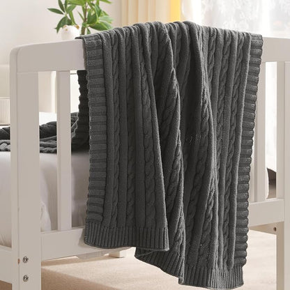 NTBAY 100% Pure Cotton Cable Knit Toddler Blanket, Super Soft Warm Breathable 30x40 Baby Blanket for Crib, Stroller, Nursery, Travel, Newborn, 30x40 Inches, Grey