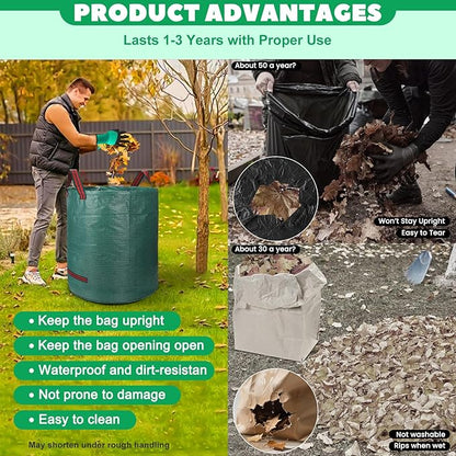 Reusable Yard Waste & Lawn and Leaf Bags with Gloves Pack - 72 & 32 Gallon Heavy Duty Lawn Trash Bags, Multi-Purpose: Garden Debris, Leaf Collection & Tool Storage, Collapsible for Easy Storage