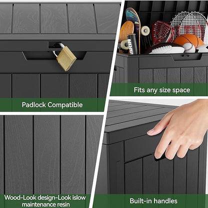 NUNU LAB 32 Gallon Resin Outdoor Storage Box 2 Pack Waterproof Deck Box for Patio Cushions, Garden Tools, Pool Accessories,Backyard Storage Bin,Black