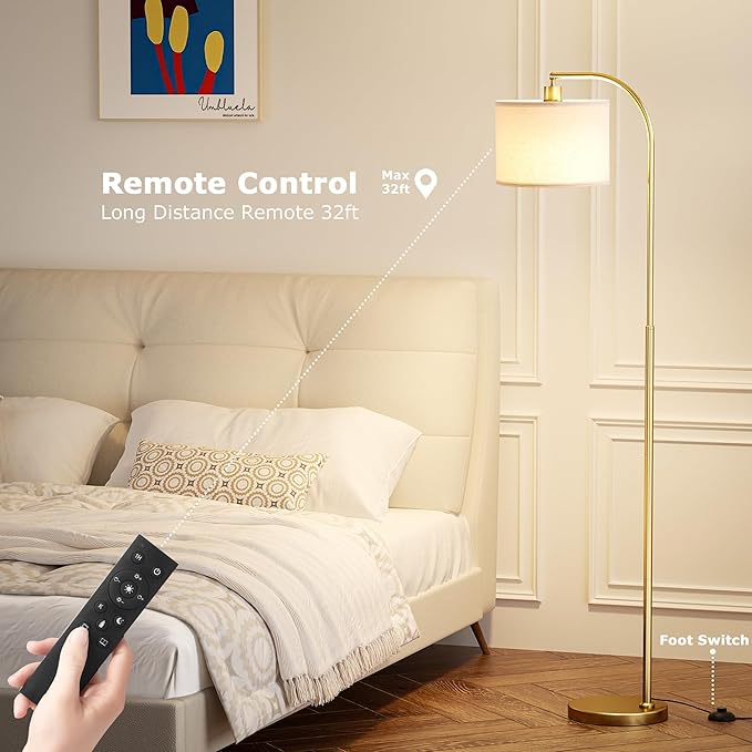 Ambimall Arc Floor Lamp with Remote and Stepless Dimmable Bulb, Colors
