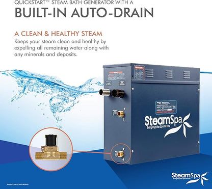 SteamSpa Executive 4.5 KW QuickStart ACU-Steam Bath Generator Package with Built-in Auto Drain and Install Kit in Matte Black | Steam Generator Kit with Dual Control Panel Steamhead 240V | EXT450MB-A