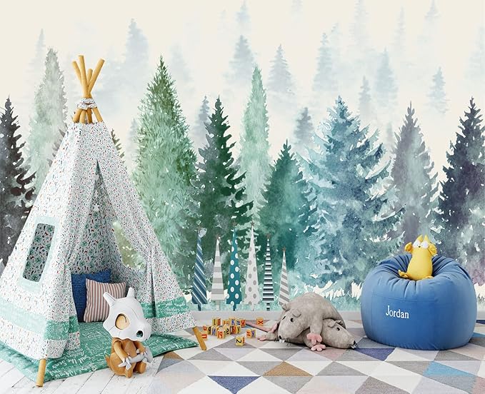 Colorful Watercolor Forests Children's Nursery Wall Mural Wallpaper 103" x 69"