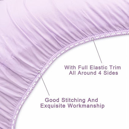 FLXXIE 4 Pieces Toddler Bedding Set, Soft and Breathable Microfiber Crib Sheet Set, Includes Quilted Comforter, Flat Top Sheet, Fitted Sheet, Envelope Pillow Case for Boys and Girls, Light Purple
