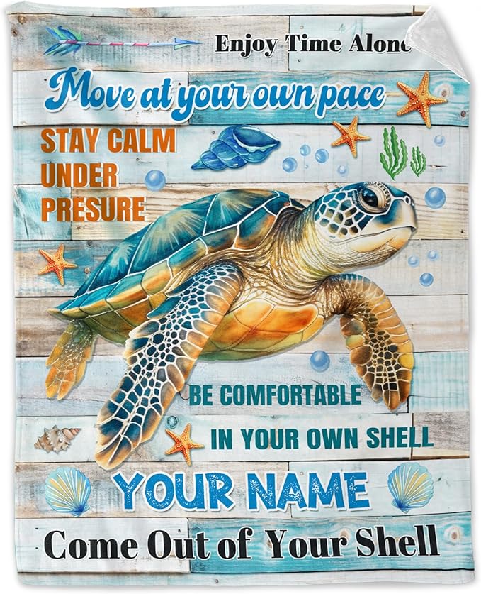 Personalized Sea Turtle Blanket for Girls - 40" x 50" Inches Cartoon Throw Blanket for Boys - Colorful Soft Cozy Throws for Sofa, Crib & Bed