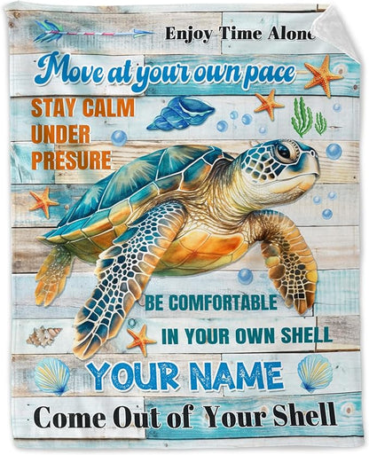 Personalized Sea Turtle Blanket for Girls - 40" x 50" Inches Cartoon Throw Blanket for Boys - Colorful Soft Cozy Throws for Sofa, Crib & Bed