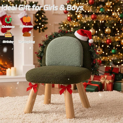 Kid Chairs Sherpa Toddler Chairs Comfy Kids Desk Chair, Wood Toddler Couch Sofa, Soft Kid Reading Chair with Padded Back, Boy Girls Chair for Deskk, Desk Chair for Kids Bedroom/Playroom, Green