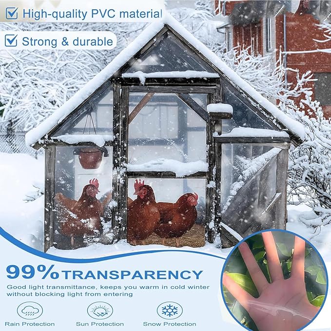 9x32FT Clear Tarp for Patio, Multipurpose Foldable Clear Tarps Plastic PVC Tarp with Grommets, Heavy Duty PVC Vinyl Tarps for Patio Enclosure Chicken Coop