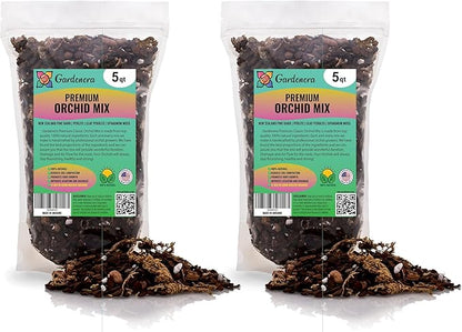 Organic Premium Orchid Soil Mix by Gardenera - Hand Mixed Classic Sphagnum Moss Potting Soil Mix - for Phalaenopsis Orchid - 10 Quart (2 Bags of 5 Quart)