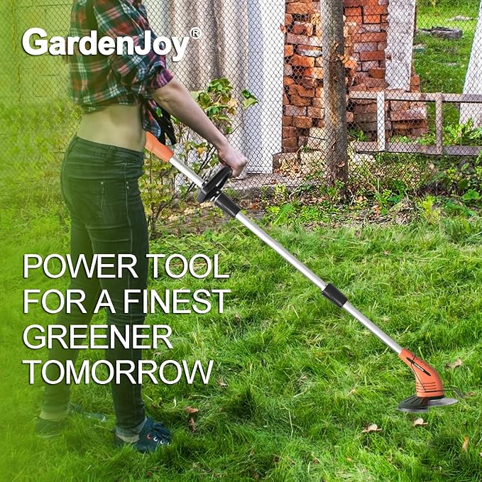 GardenJoy Weed Wacker Battery Operated: 12V Cordless Grass Trimmer with 2.0Ah Battery, Fast Charger and 3 Types Cutting Blade, Portable Electric Lawn Trimmer for Garden Yard Weeding Work