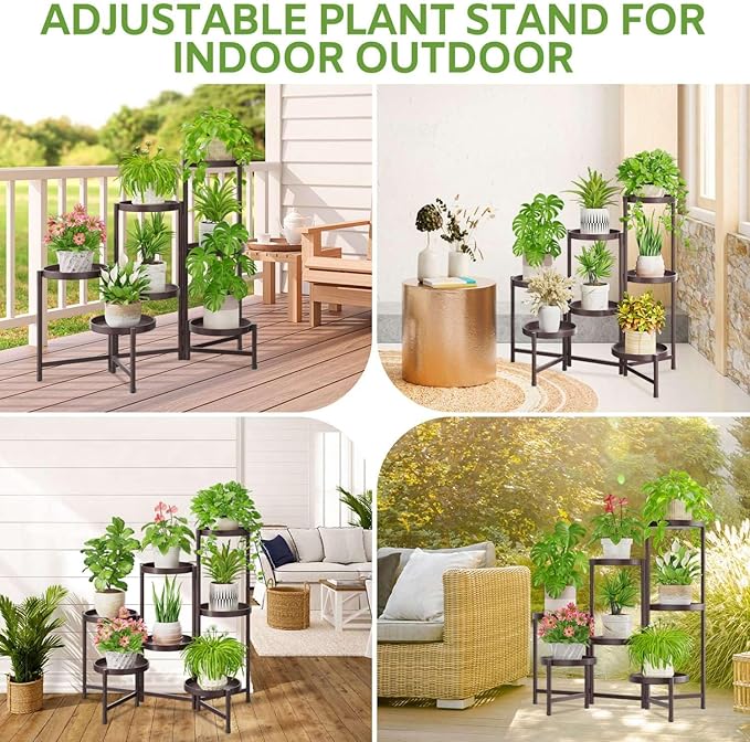 iDavosic.ly 7 Tier Large Plant Stand Indoor, 10 Inch Wide Tall Corner Metal Plant Stands Outdoor for Multiple Plants, Folding Tiered Flower Display Holder Rack Shelf, Violet Bronze