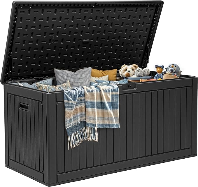 YITAHOME 260 Gallon Double-Wall Deck Box with Divider & Side Handles, Outdoor Large Storage for Patio Furniture Cushions, Garden Pool Accessories, Water Resistant & Lockable
