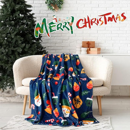 Buryeah 4 Pack Christmas Throw Blankets Bulk Snowman, Igloo, Santa Claus, Bells, Xmas Tree Soft Cozy Christmas Plush Flannel Blanket for Sofa, Bed, Couch, Home Decor Xmas Supplies, 50 x 60 Inches