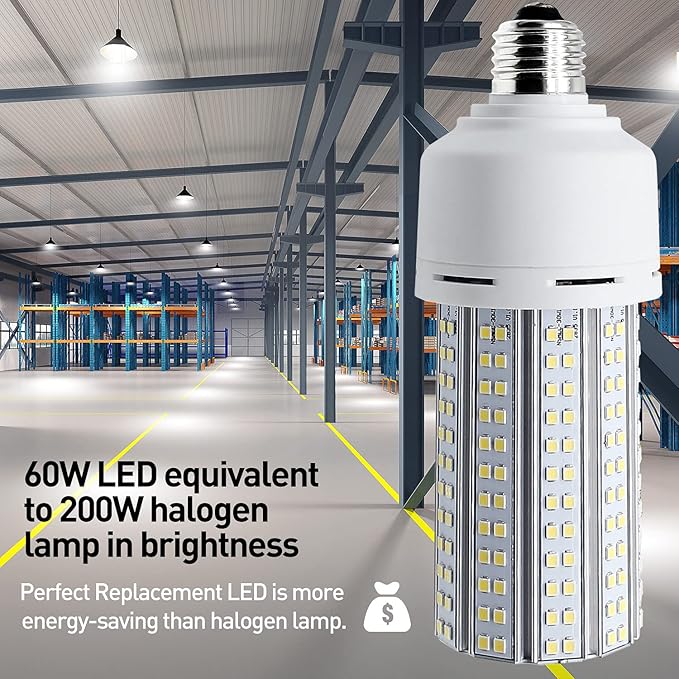 2 Pack LED Corn Light 600W Equivalent LED Corn Bulb 7500 Lumen 60W Large Area