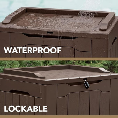 Devoko 30 Gallon Resin Deck Box Outdoor Indoor Waterproof Storage Box for Patio Furniture Pool Accessories Storage for Cushion Garden Tools (30 Gallon, Brown)