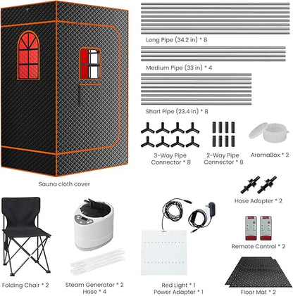 DoCred Upgraded 2 Person Portable Infrared Sauna Box, Extra Large Portable Steam Sauna for Home,Personal Sauna Tent Full Body with 2 Steamers, 2 Folding Chair,Remote Control