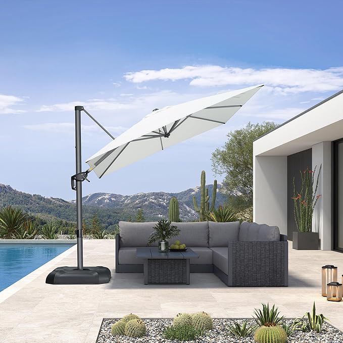 PURPLE LEAF 8 Feet Patio Umbrella Outdoor Cantilever Square Umbrella Aluminum Offset Umbrella with 360-degree Rotation for Garden Deck Pool Patio, White
