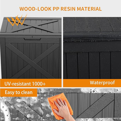 32 GallonOutdoor Storage Box,Resin Deck Boxes Waterproof, IndoorOutdoor Bin for Package Delivery, Patio Cushions, Gardening Tools, Lockable, UV Resistant