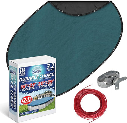 Winter Swimming Pool Cover for 16 ft x 25 ft Aboveground Oval Pool Size, Durable Choice Series, Solid Material, Color - Marine Teal, Pool Cover Choice 391625-4CHOICE