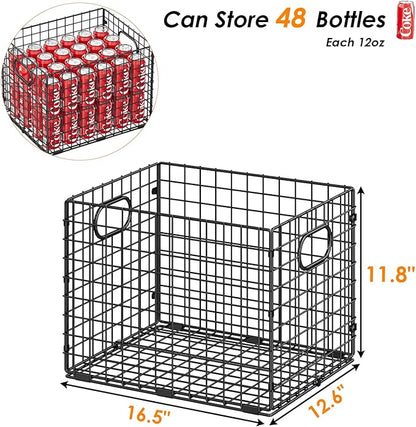 3-Pack Metal Milk Crate for Storage, Large 40qt Stackable Collapsible Storage Bins with Handle, Heavy Duty Storage Baskets for Shelves, Folding Basket Organizer for Car, Garage, Home, Camping, Office