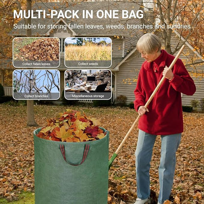 72 Gallon Yard Waste Bags, Reusable Heavy Duty Collapsible Garden Leaf Bags with Plastic Ring, Garden Waste Container for Clean Up Outdoor Debris Leaves Grass Clippings (Green, 3 Pack)