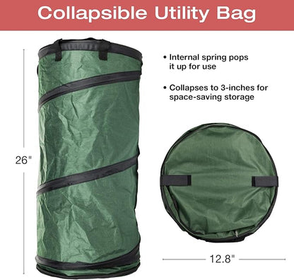 EXCELLO GLOBAL PRODUCTS Pop-Up Trash Can Portable Waste Container Outdoor Garbage Garden Yard Leaf Bin Collapsible Utility Bag (12.8" x 26")