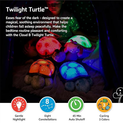 Cloud b Calming Nightlight Star Projector | Gentle Brightness | 3 Colors | 8 Constellations | Auto-Shutoff | Twilight Turtle Blue