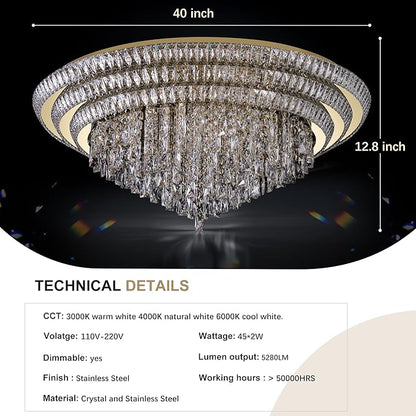 40 inch Flush Mount Crystal Chandeliers