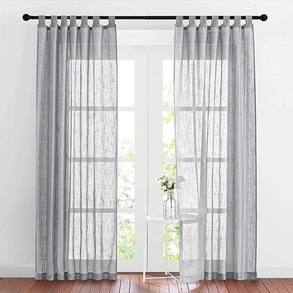RYB HOME Grey Sheer Curtains - Linen Textured Semi Sheer Privacy Protect Light Glare Filtering Window Curtains for Bedroom Living Room, W 52 x L 84 inches, 1 Pair, Gray