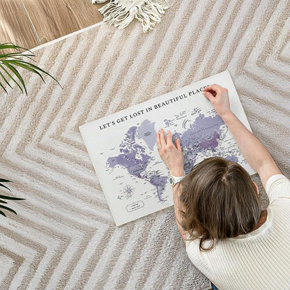 ElephantStock - Beautiful Places II Push Pin World Map Wall Art - Horizontal Canvas Wall Art - Living Room Wall Decor - Digital Art Map Canvas Art - White And Black Decor - 24" x 16"
