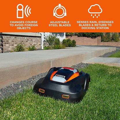 Robot Lawn Mower, Mows Up to 1/4 Acre, Updated 2025 Programming, Adjustable Cutting Height, Self Installation Kit Included, 50% Slope, Low Noise (65dBA) and Rain Sensor