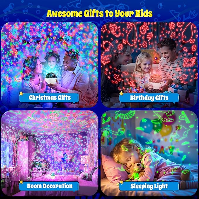 Night Light Projector,Night Light for Kids Room with Remote and Timer,360° Rotation,3 Projection Films,18 Light Modes,8 Lullaby Songs,Kids Night Lamp, Birthday Christmas Gifts for Boys Girls (white)