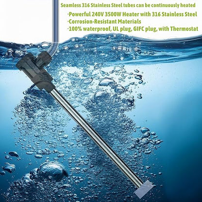 240V 3500W Fully Submersible, Electric Hot Tub & Swimming Pool Immersion Water Heater with Temp Control & GFCI for Baptismal Pool, Baptistry, Above Ground Pool, Inflatable Pool & spa tub