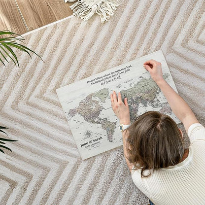 ElephantStock - Personalized Leave A Trail Iii Push Pin World Map Wall Art - Horizontal Canvas Wall Art - Living Room Wall Decor - Digital Art Map Canvas Art - White And Gray Decor - 24" x 16"