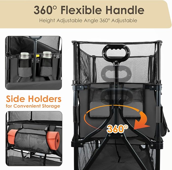 HOPERAN 550L XXL Wagons Carts Foldable, 54" Extra Length & Height Double Deck Collapsible Wagon Cart with Tailgate, 8" Big All-Terrain Wheels, 550lbs Load Utility Grocery Cart for Camping,Sports,Beach
