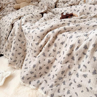 BuLuTu Chic Shabby Blue Orchid Pattern Toddler Comforter, Lightweight Soft Crib Quilt for Girls Boys 100% Cotton Muslin Toddler Blanket Floral Kids Quilts for All Seasons, 60x78 Inches