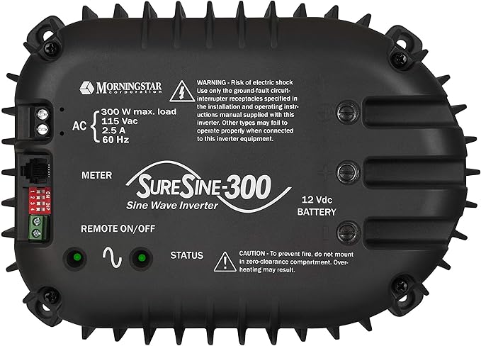 Morningstar SureSine Classic 300W Pure Sine Wave Inverter (SI-300-115V-UL) - DC to AC Converter, 12VDC, 115VAC, 60Hz - for Residential, Mobile, and Industrial Solar/Non-Solar Systems