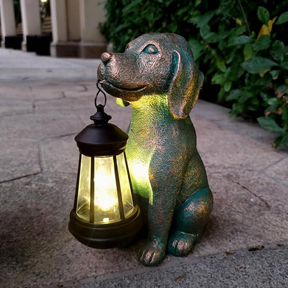 Dog Garden Statue Outdoor Décor with Solar Lights Lantern,Dog Solar Light Figurines Outside Decorations for Yard，Lawn ,Patio, Balcony, Unique Housewarming Gifts