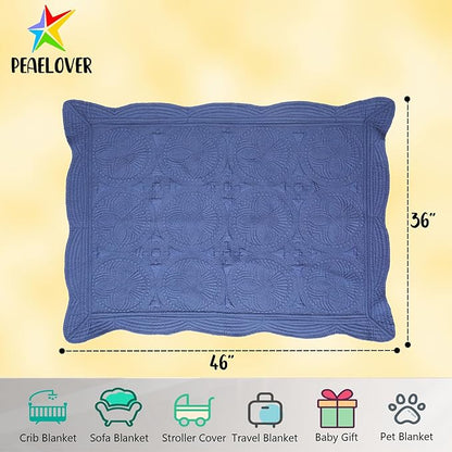 PEACELOVER Embossed Neutral Baby Quilt Durable, Lightweight Baby Blankets Four Seasons for Personlized Monogram Cotton Quilted Blanket Toddler Quilt for Boys and Girls 46x36 Inches (Navy)