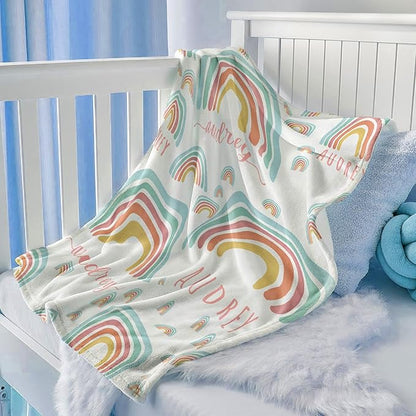Ship Next Day, Customized Baby Blanket for Girls, Personalized Baby Girl Blanket with Name, Rainbow Decor Newborn Receiving Blankets for Girls Swaddle, Custom Babies Shower Birthday