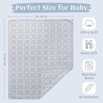 NTBAY 3 Layer Toddler Blanket, Muslin Cotton Jacquard Bed Blankets, Lightweight Thermal Baby Blanket, Super Soft and Warm Crib Blanket for All Seasons, Decoration Gift, 30"x40", Blue Clover