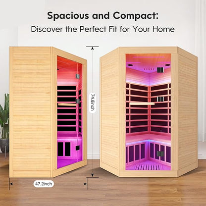 Home Sauna Far Infrared Sauna 7-Colors LED Light Indoor Sauna for 2-3 Person, Dry Sauna Room with Low EMF 2180W,with Canadian Hemlock Wood,with Towel Rack and Cup Holder