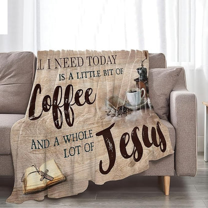 Tijuboni Christian Coffee Throw Blanket Religious Faith Gifts for Women Men Girls Boys Kids Adults Soft Flannel Fleece Blanket for Couch Sofa Bed Home Decor 50"x60"
