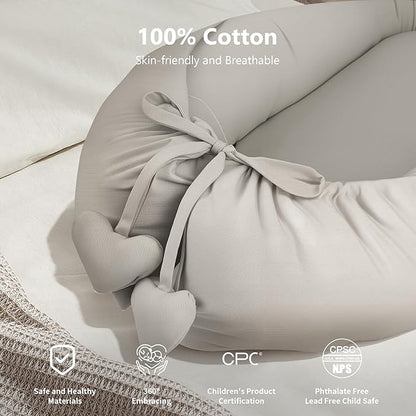 Baby Lounger - Baby Lounger for Newborn 0-24 Months, Soft Breathable Cotton Infant Lounger Cover, Portable Baby Nest for Travel, Newborn Essentials (Silver)