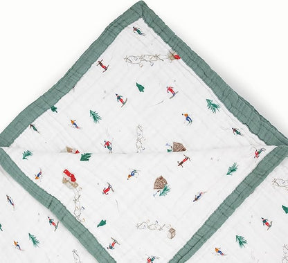 Little Unicorn Premium Quilted Throw | Super Soft, Multi-Layered Muslin XL Blanket| Great for Kids & Families (Powder Party)