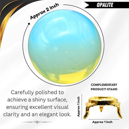 Amazing Gemstone Opalite Crystal Ball with Stand - 2" Inches Crystal Sphere Meditation Balls for Witchcraft and Decorative Balls