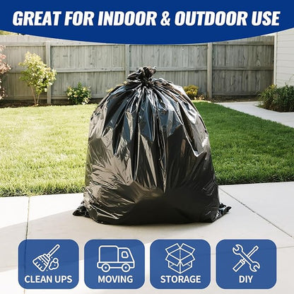 20 Count 55-60 Gallon Trash Bags, Tear-Free Large Black Garbage Bags for Kitchen, Office, Outdoor, Commercial Use, Lawn and Leaf Bags, Lightweight 17 Micron Design for Daily Dry Waste