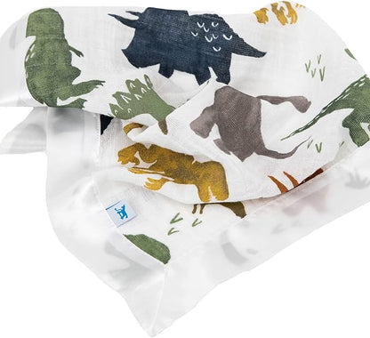Little Unicorn Security Blankets 3 Pack | 100% Cotton Muslin with Satin Border| Super Soft and Breathable | Baby, Infant, Toddler | Lovey for Boys and Girls | Dino Friends